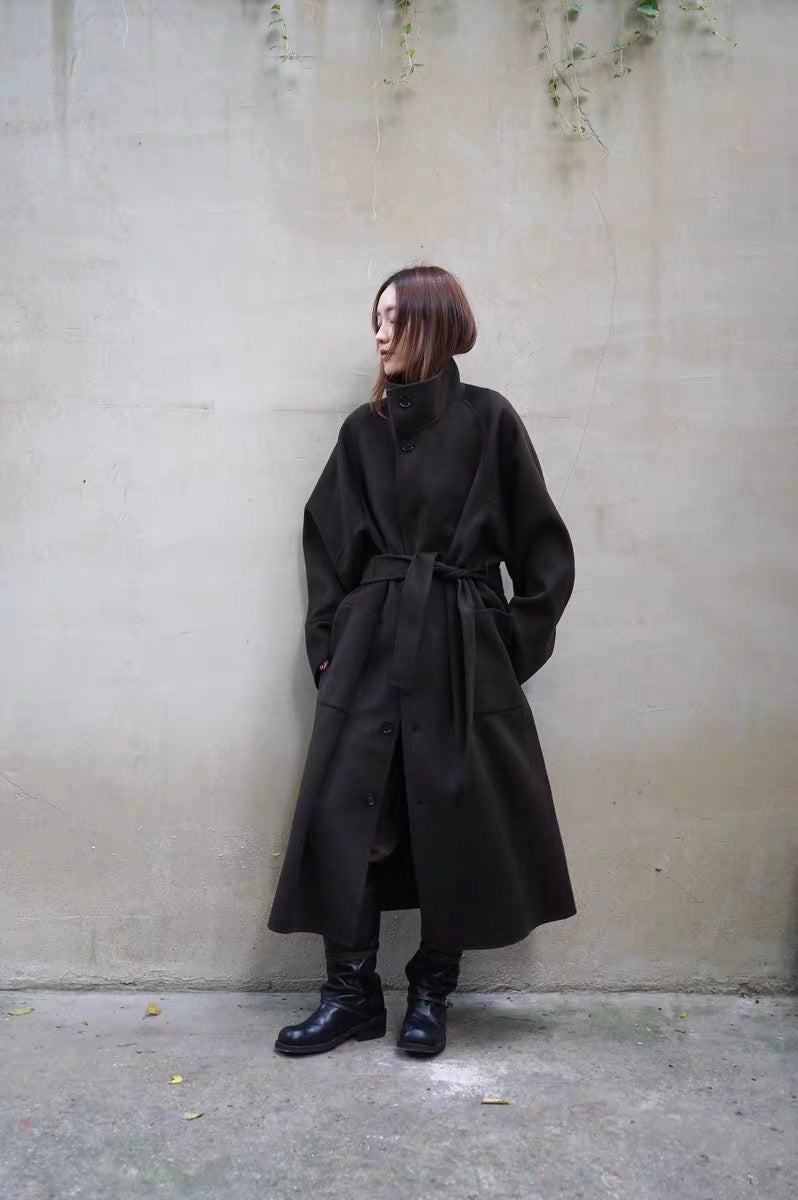 25秋冬 纯羊毛系带廓形大衣