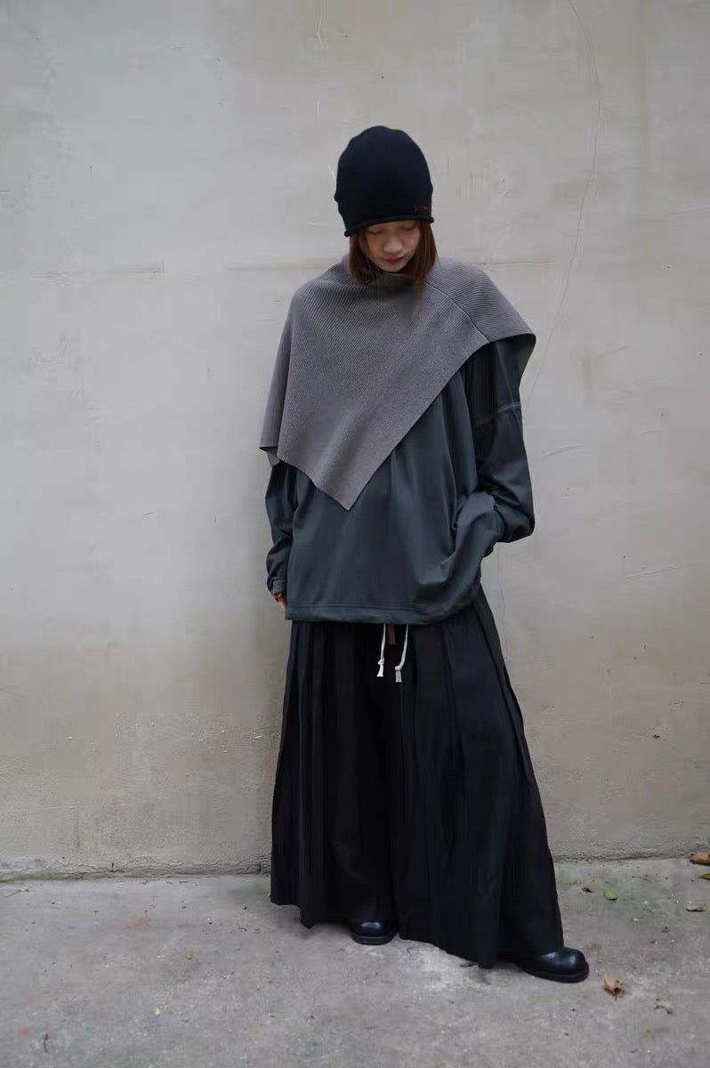 25秋冬 纯羊毛坑条纹高领围脖披肩