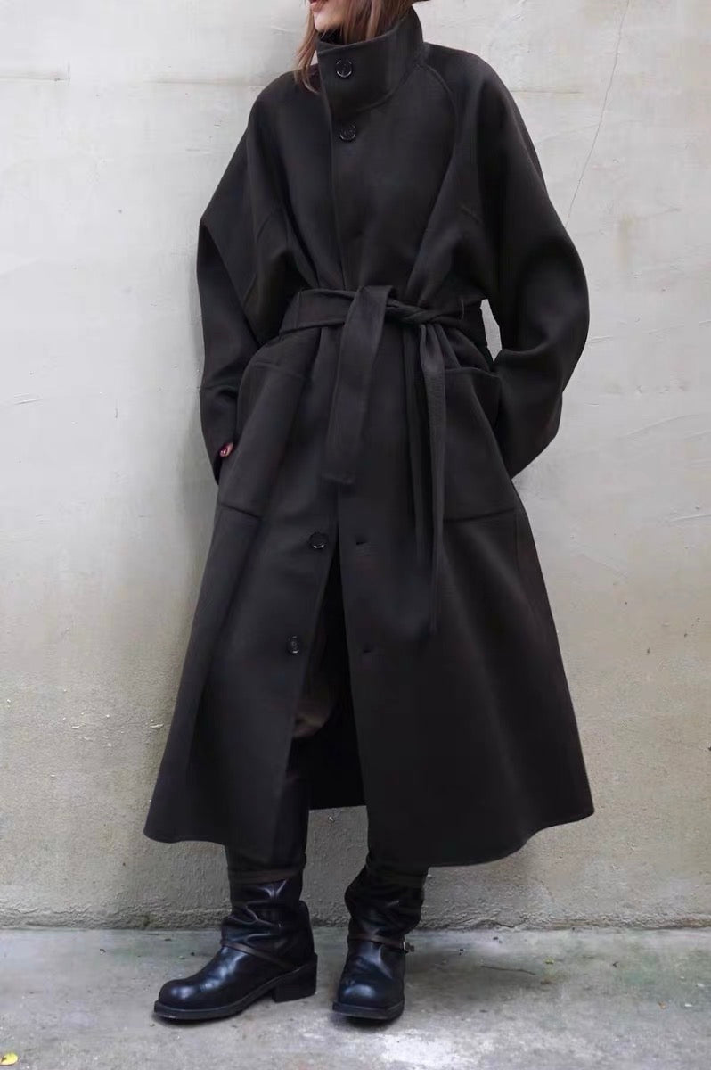 25秋冬 纯羊毛系带廓形大衣
