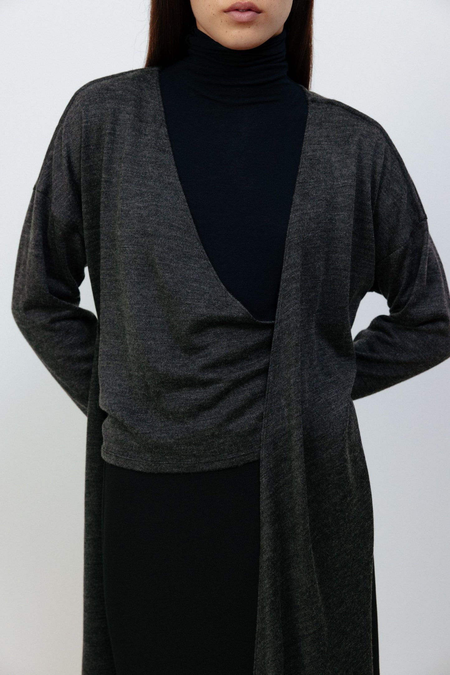 24早秋 WOOL-BLEND FRONT TIE SHIRT