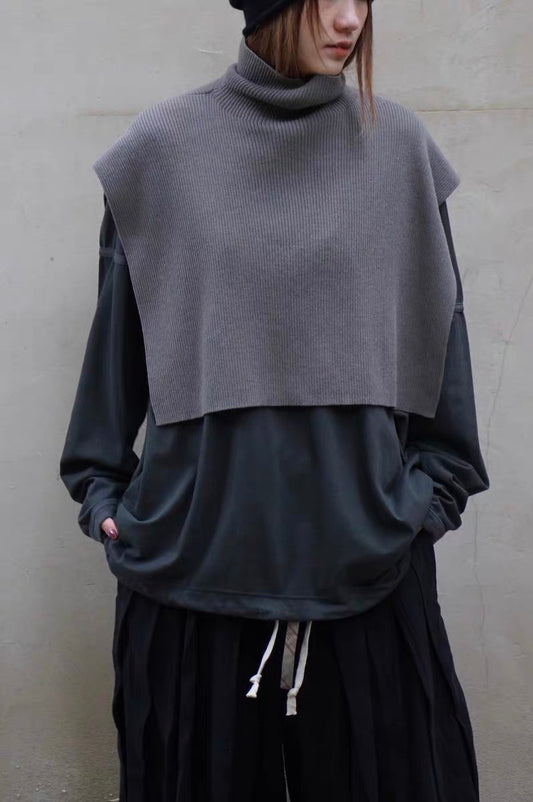 25秋冬 纯羊毛坑条纹高领围脖披肩