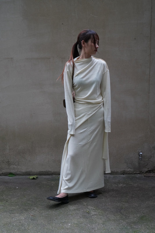 26早秋 WOOL BLEND DRAPED  KNIT TOP