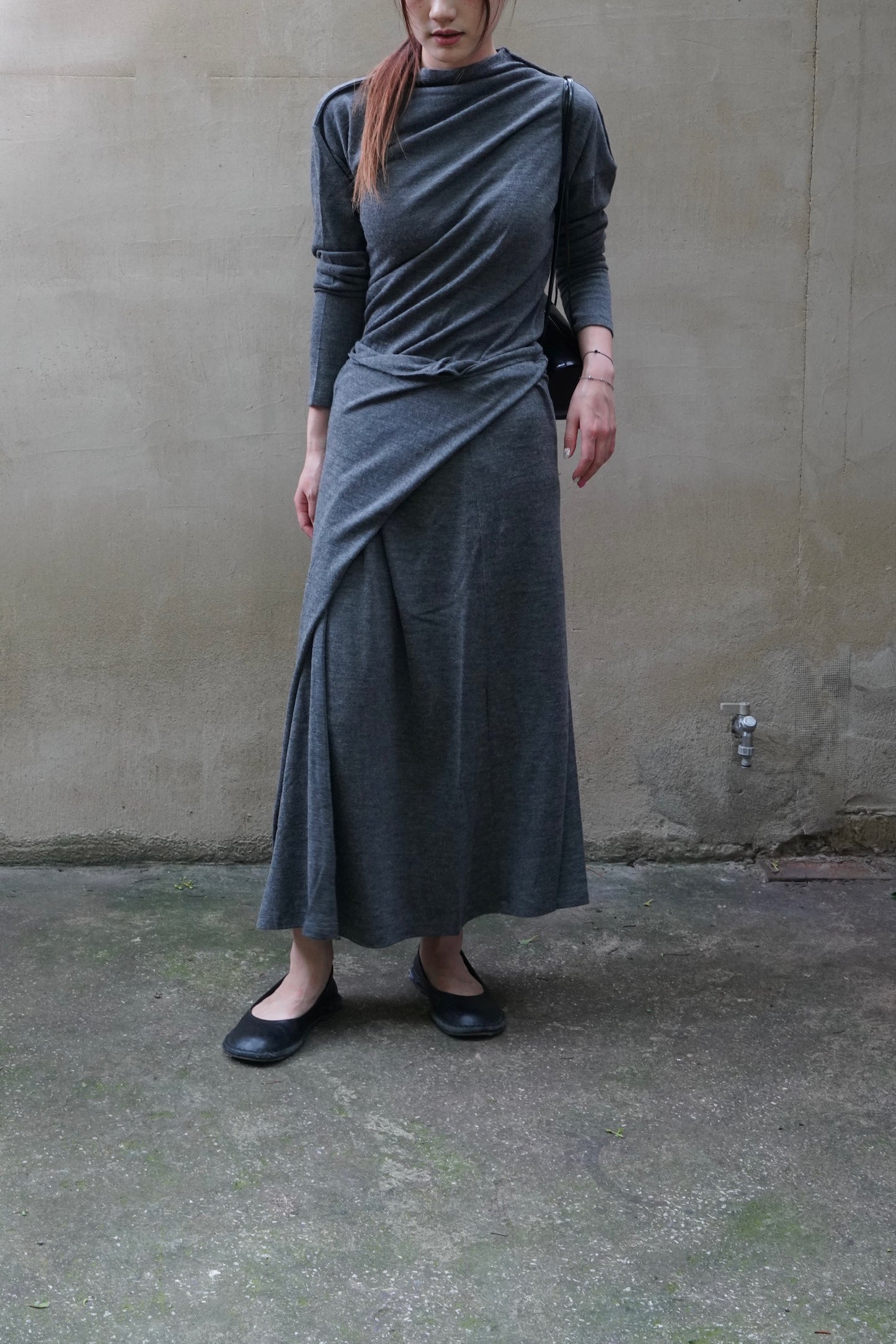26早秋 WOOL BLEND STRAP  LONG SKIRT